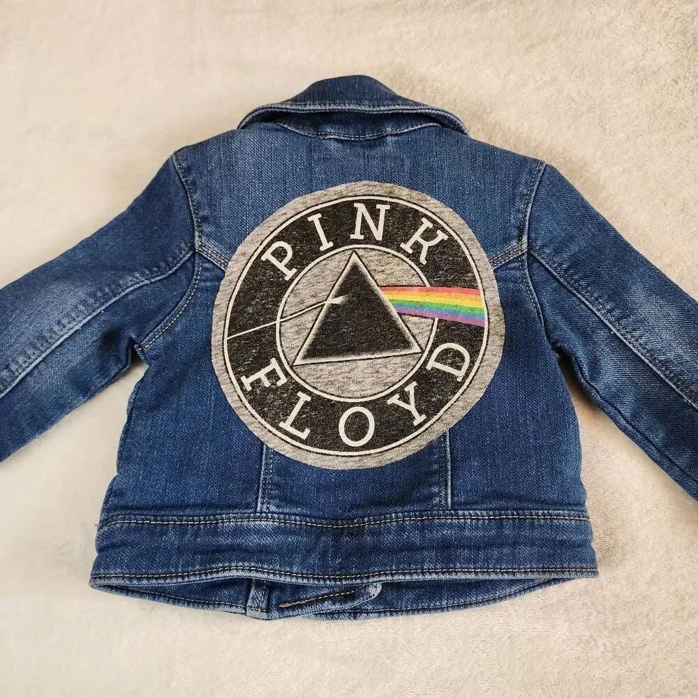 Old Navy Pink Floyd Upcycled Zip Front Denim Jacket Size 12-18 Months